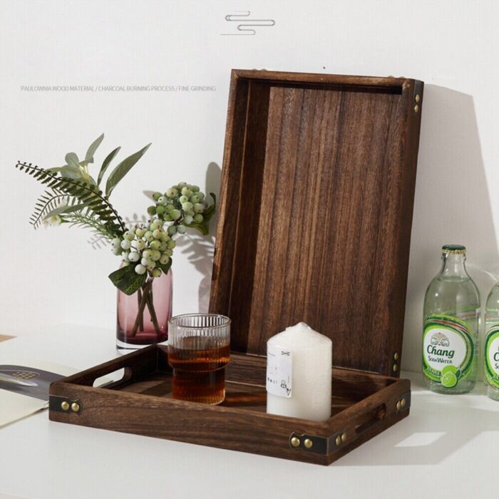 wooden service tray with handles serveware kitchen wood breakfast tray