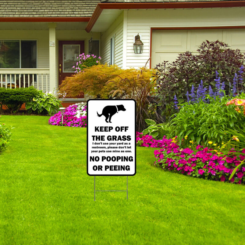 keep off grass 8"x12" yard sign no dogs pooping or peeing on lawn free stakes