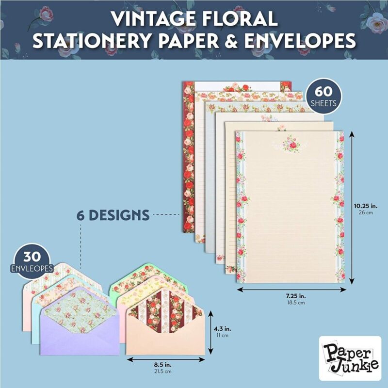 vintage floral stationery paper and envelopes set (10.2 x 7.25 in, 60 sheets)