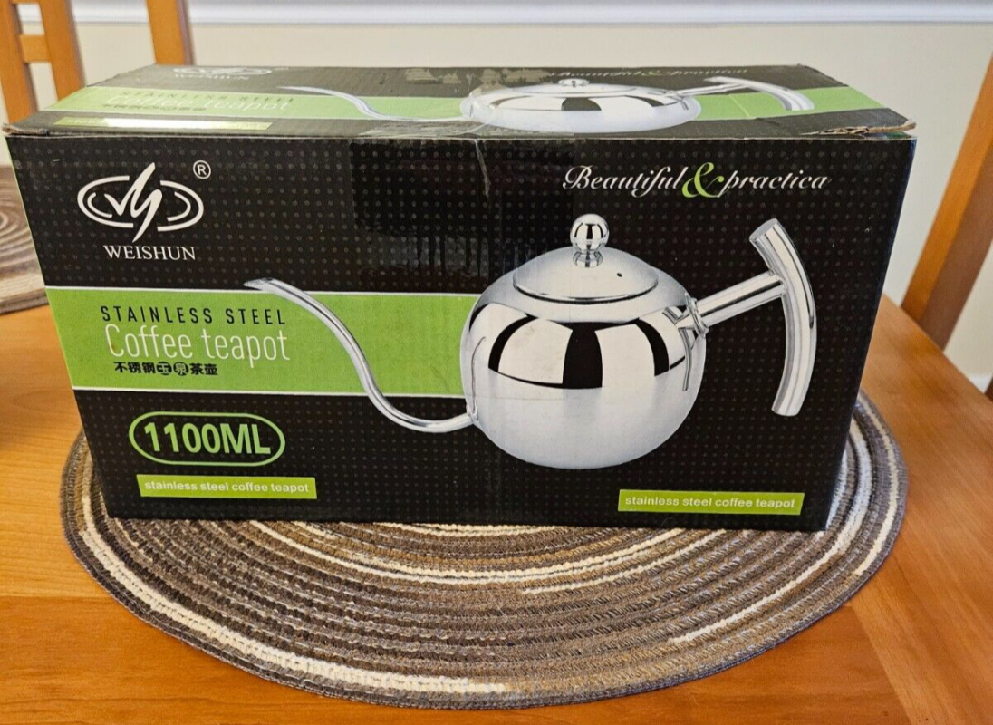 stainless steel teapot 1.1l w/ strainer filter coffee tea pot