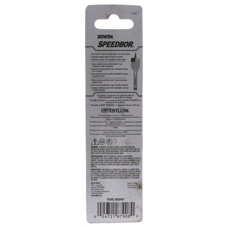 irwin industrial tools 87908 speedbor impact 1/2" x 4" stubby length spade bit