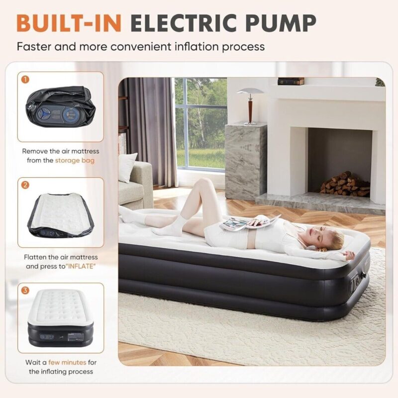 twin queen air mattress 16" 18" inflatable blow up airbed with built in pump