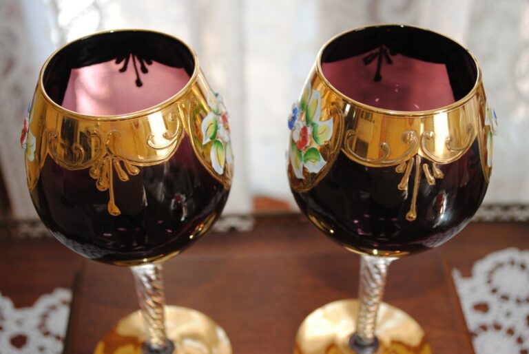 gorgeous amethyst italian pair wine goblets/ original stickers/ new