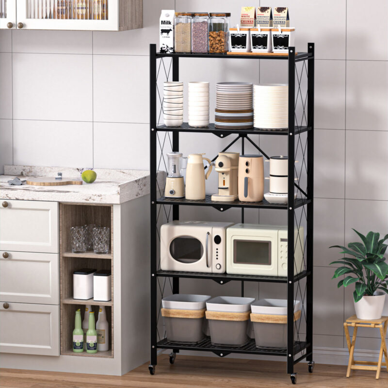 folding storage rack, kitchen, no installation, storage and organizing shelf
