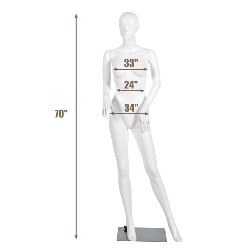 costway 5.8ft female mannequin plastic full body dress form display w/base white
