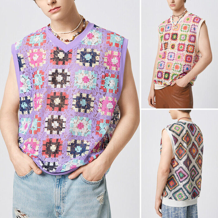 fashion mens lace crochet sleeveless tops t shirt holiday beach loose tank vest