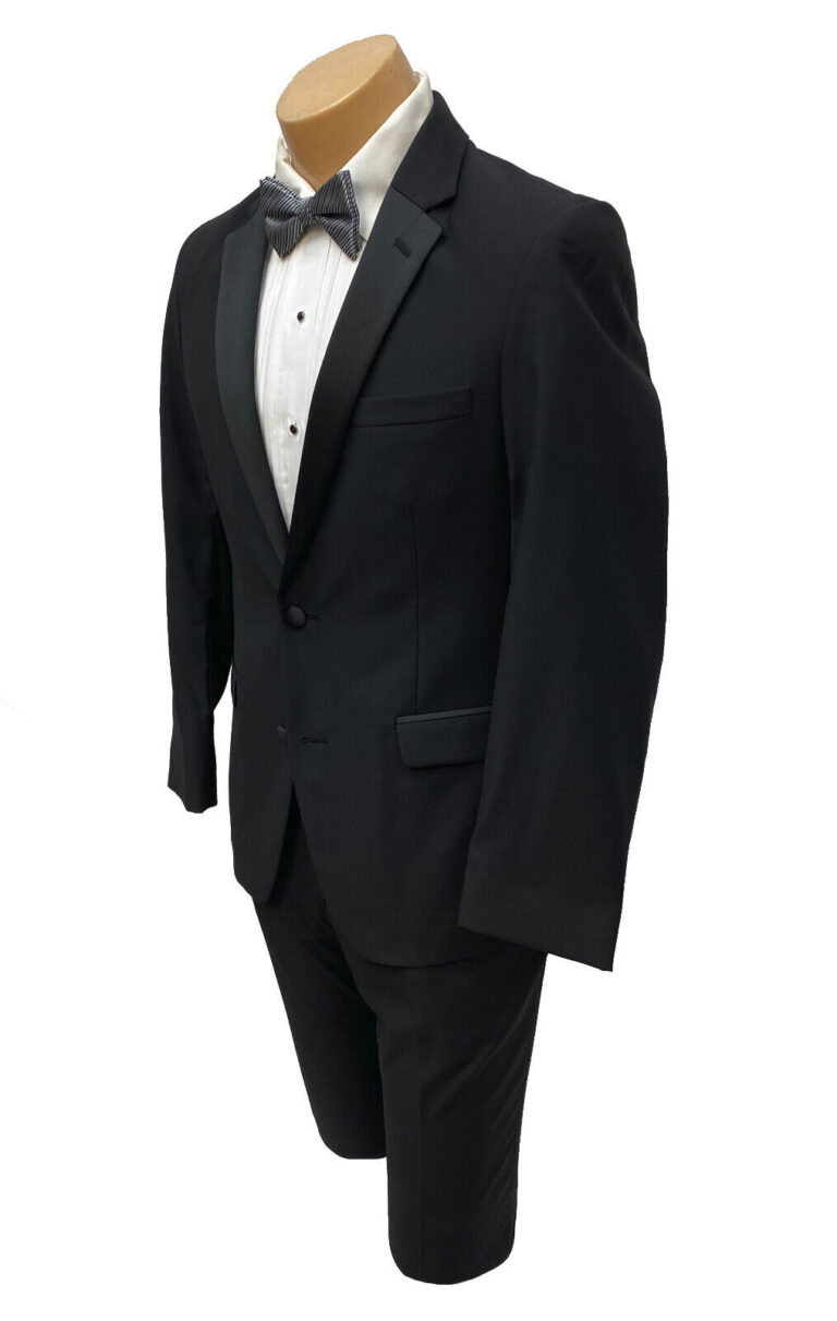 men's black tuxedo with flat front pants high quality merino wool modern fit