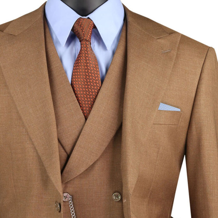 vinci men's light brown textured 3pc modern fit suit w/ adjustable waist new