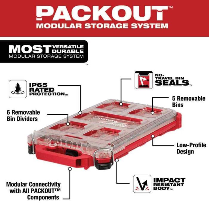 milwaukee packout small parts organizer tool 5 compartment low profile compact