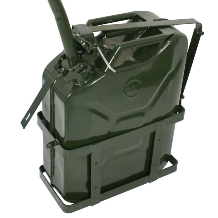 2x 5 gallon jerry can fuel steel tank 20l storage emergency backup w/ holder