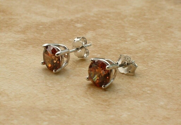 chocolate zircon 7mm earrings in 925 sterling silver