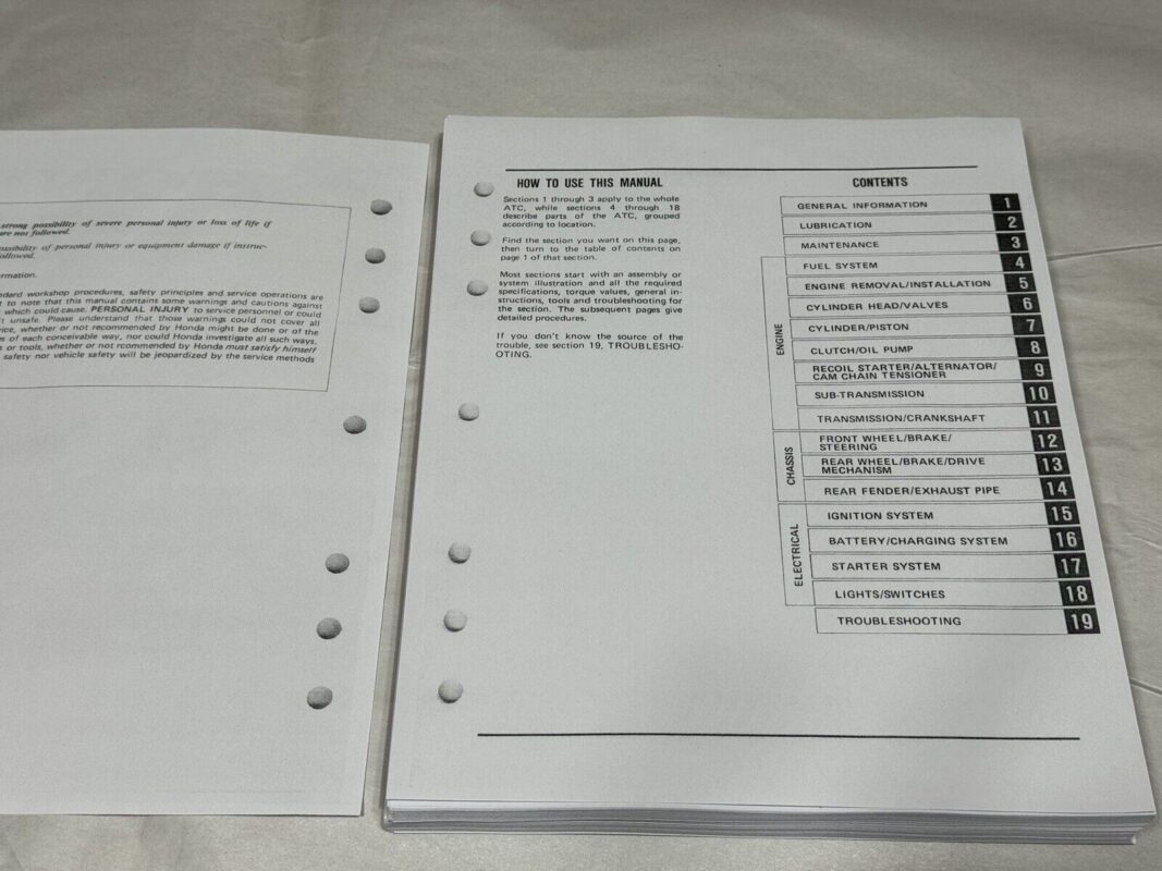 printed factory service shop manual repair 1984 1985 honda atc125m atc125 m